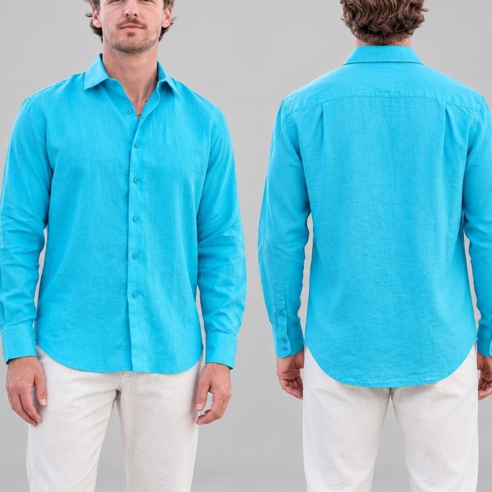Wedding Tropics "Model Cloth" Men's M 100% Pure Italian Linen Long-Sleeve Shirt